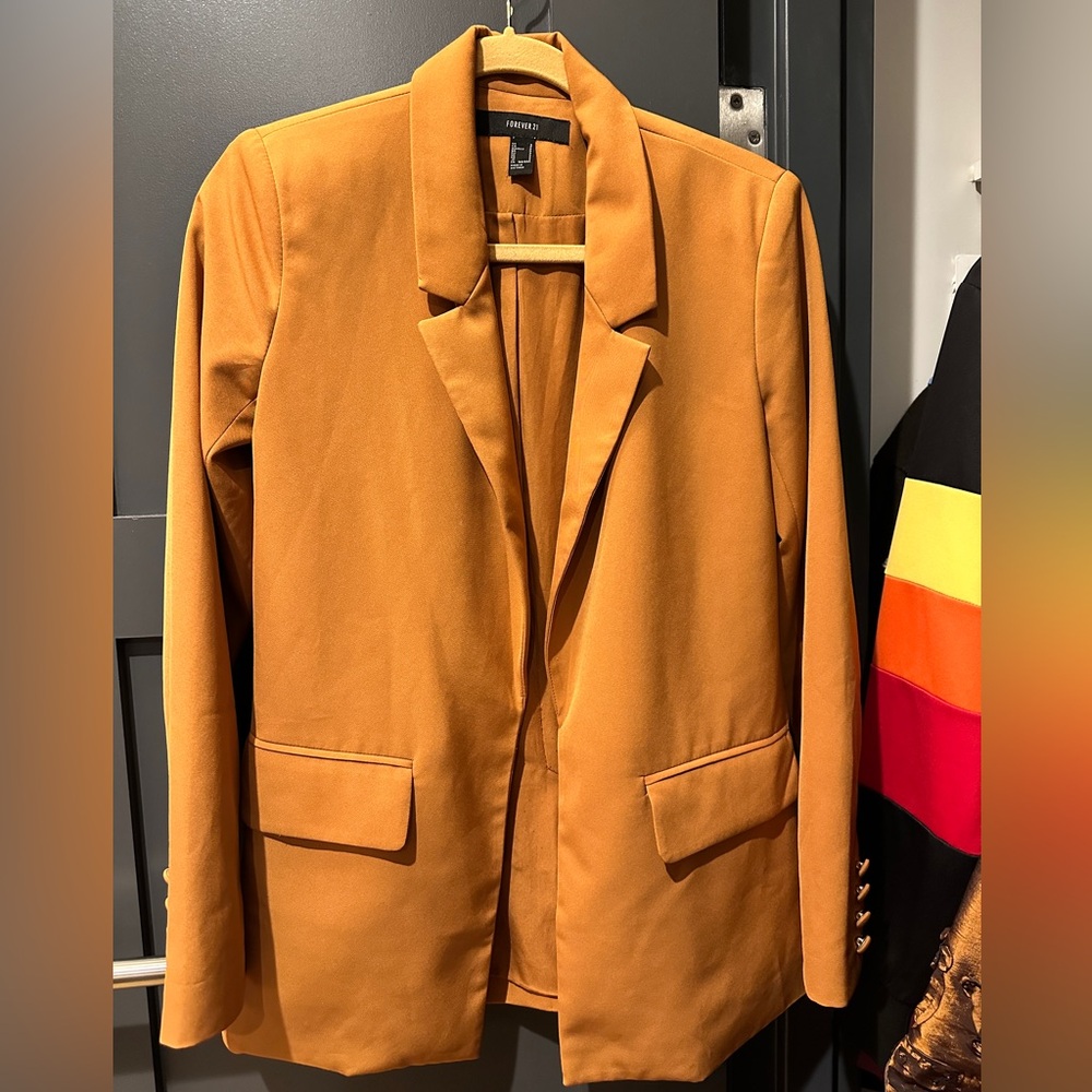 Mustard Yellow Blazer Jacket Without Buttons (Forever21)